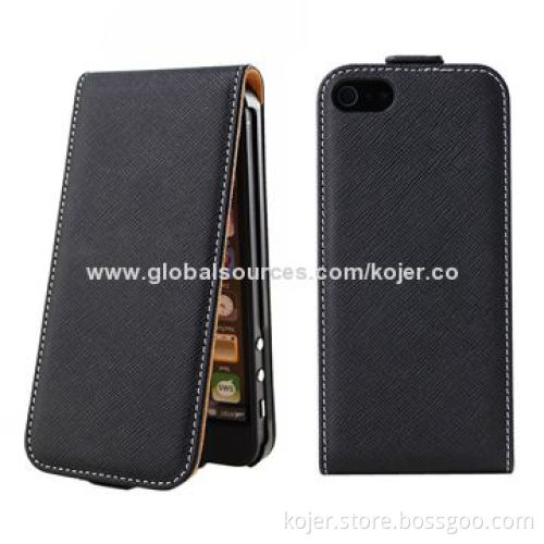 Leather Flip Mobile Phone Cases for iPhone 5 with Plastic Shell Inside